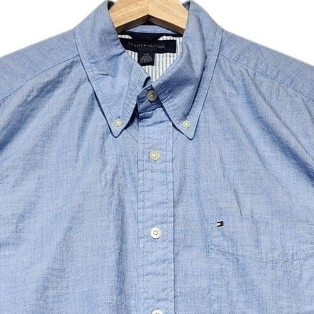 Tommy Hilfiger Button Down Men L Blue Graduate End-on-End Long Sleeve Shirt